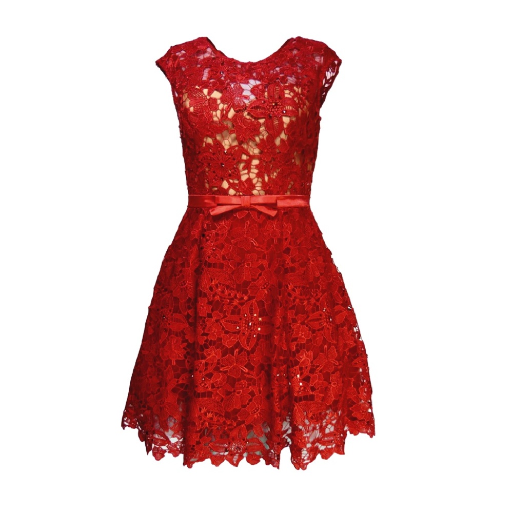 Gina Bacconi Red Cocktail Dress, Lace Dress, Fit & Flare
